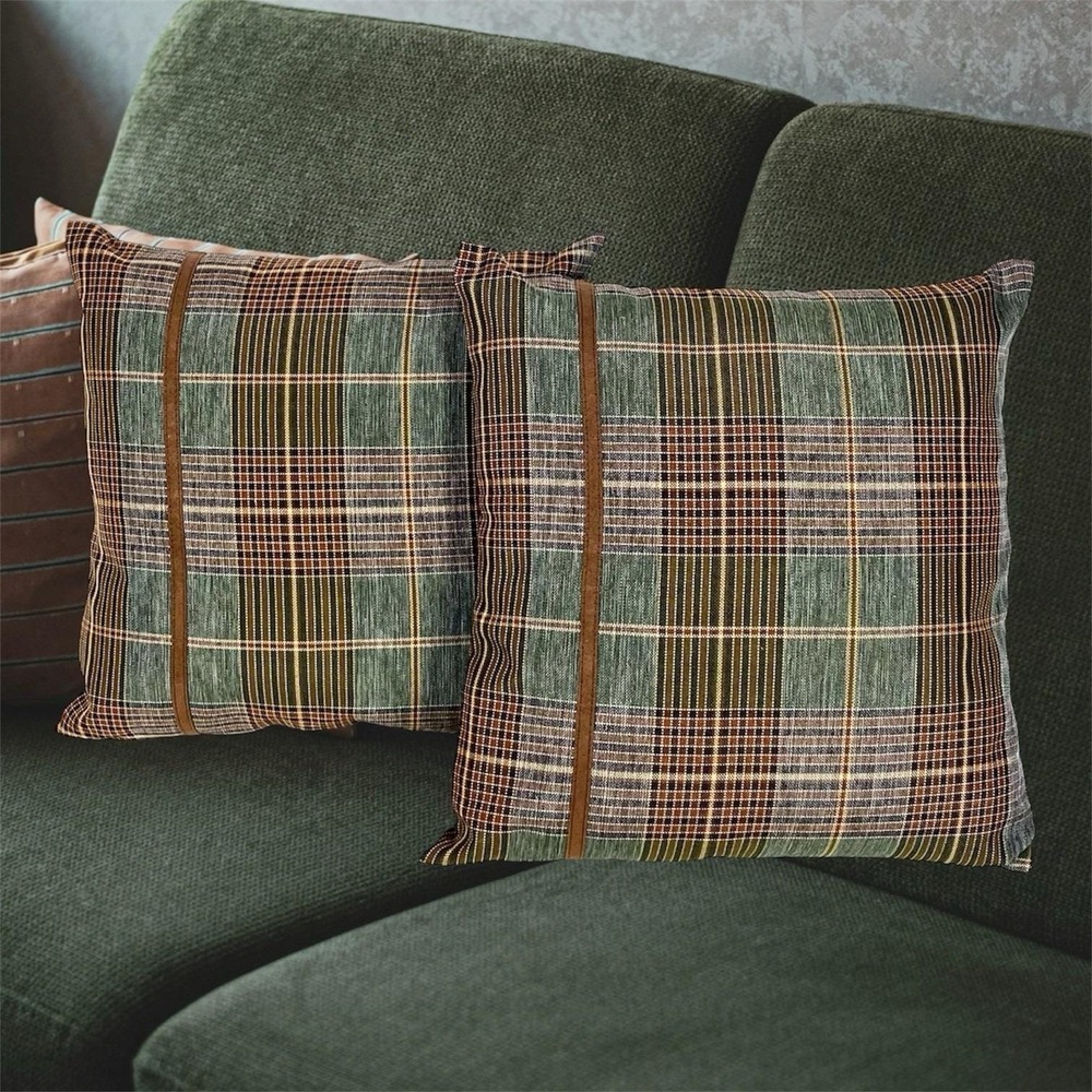 Set of 2 Croscill Plaid Throw Pillow Covers 14x14 Handmade Rustic Cabin Decor